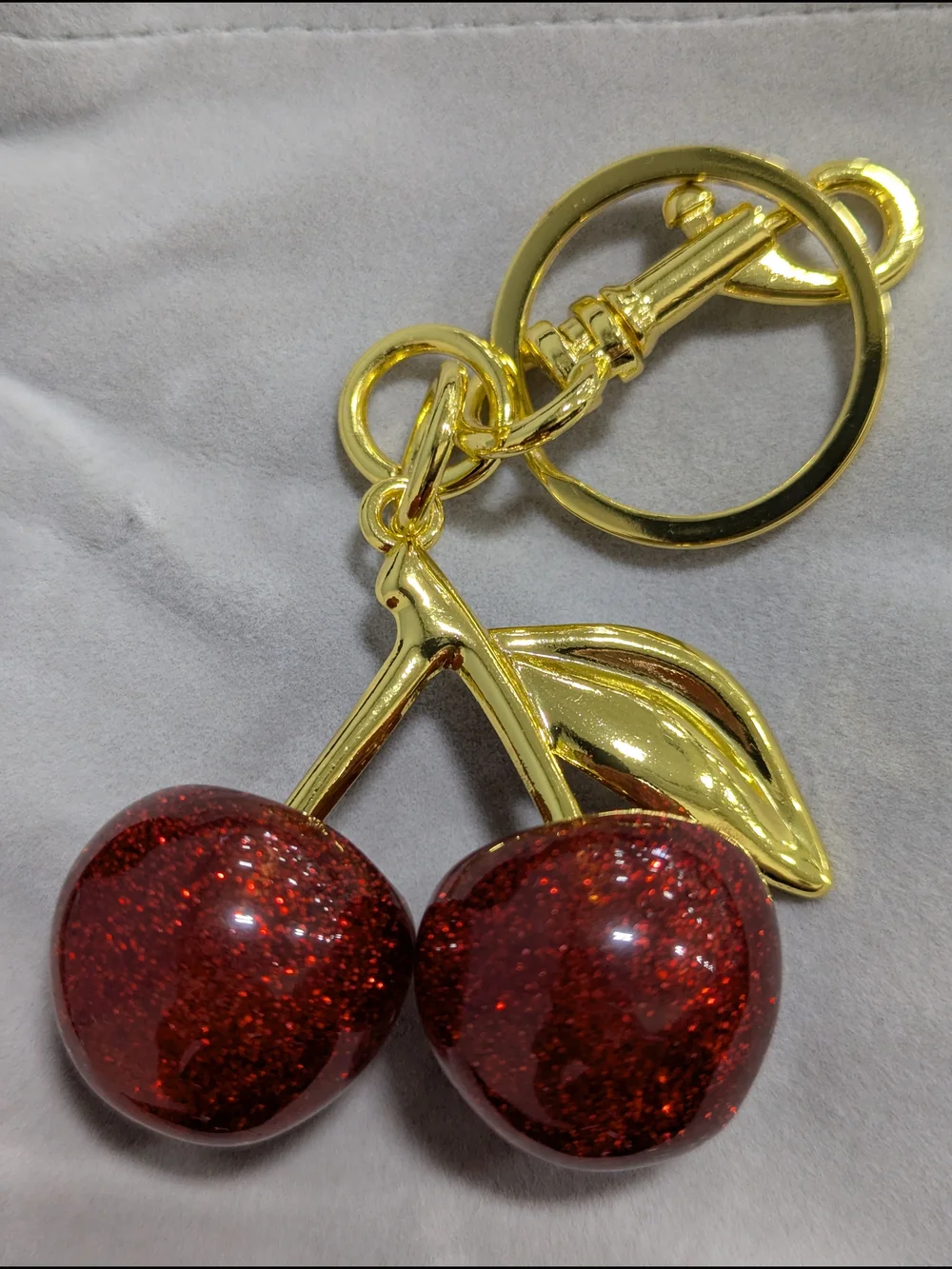 Red Glitter Cherry Charm Keychain NWOT (Small)